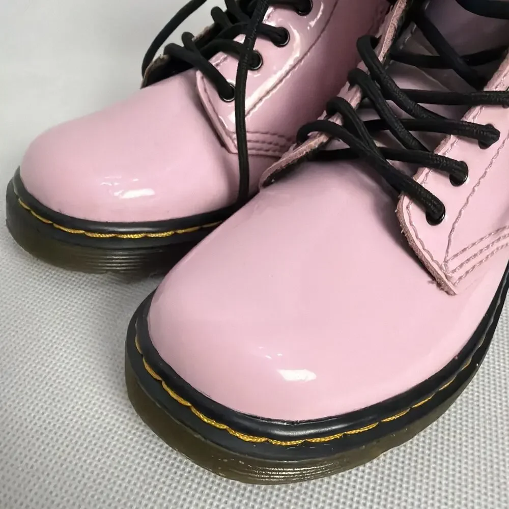 Dr. Martens 1460 T Combat Lace-Up Boots Pale Pink Patent Kids Toddler Size 9